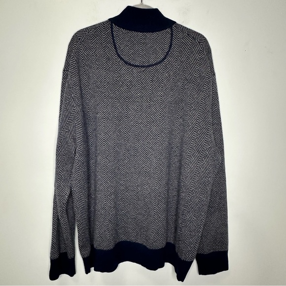 Orvis Navy Gray 100% Cashmere Button Mock Neck Herringbone Pullover Sweater XXL - Picture 2 of 10